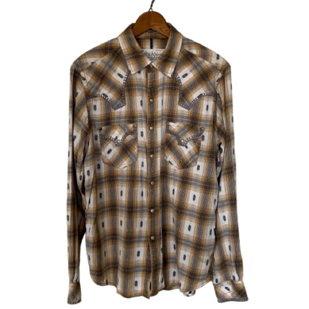 Ryan Michael Men's RARE Southwestern Shirt Size M Silver Star Snaps Whipstitch